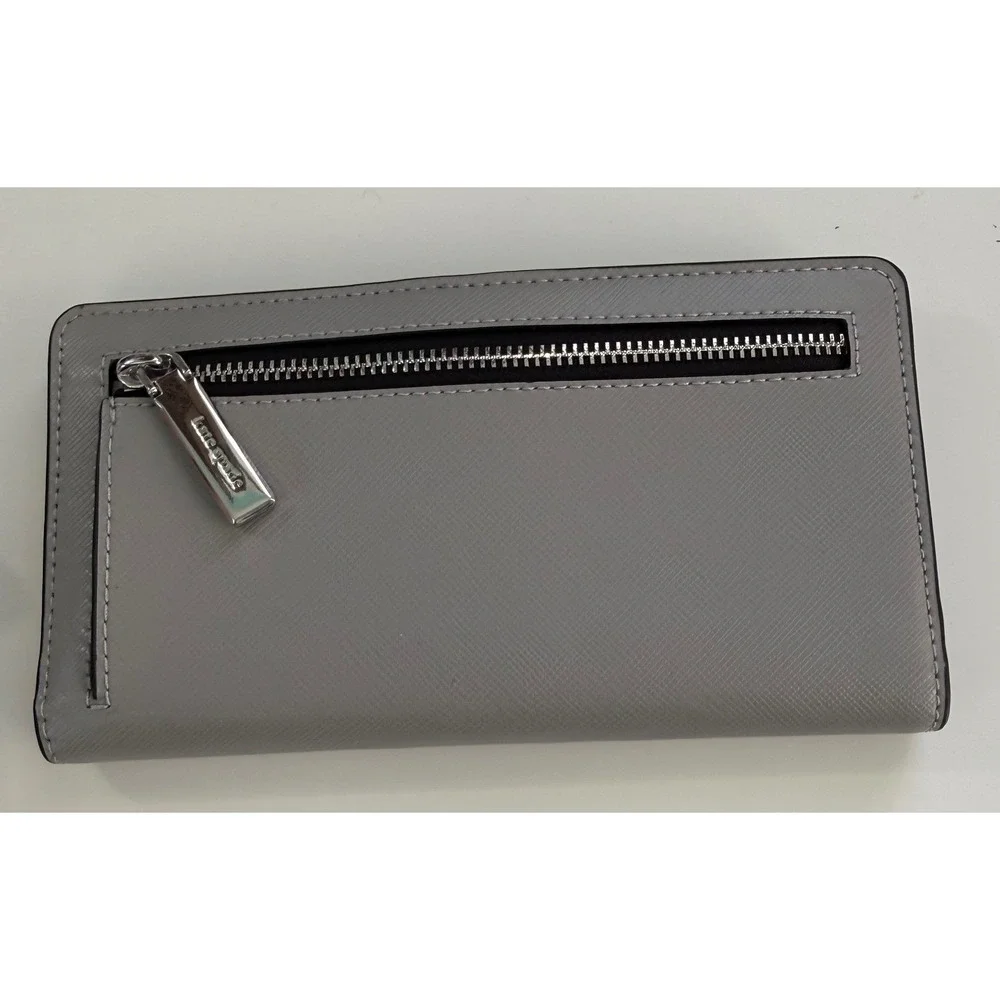 Kate Spade Staci Slim Bifold Wallet Nimbus Grey Colorblock‎ Saffiano Leather NEW
